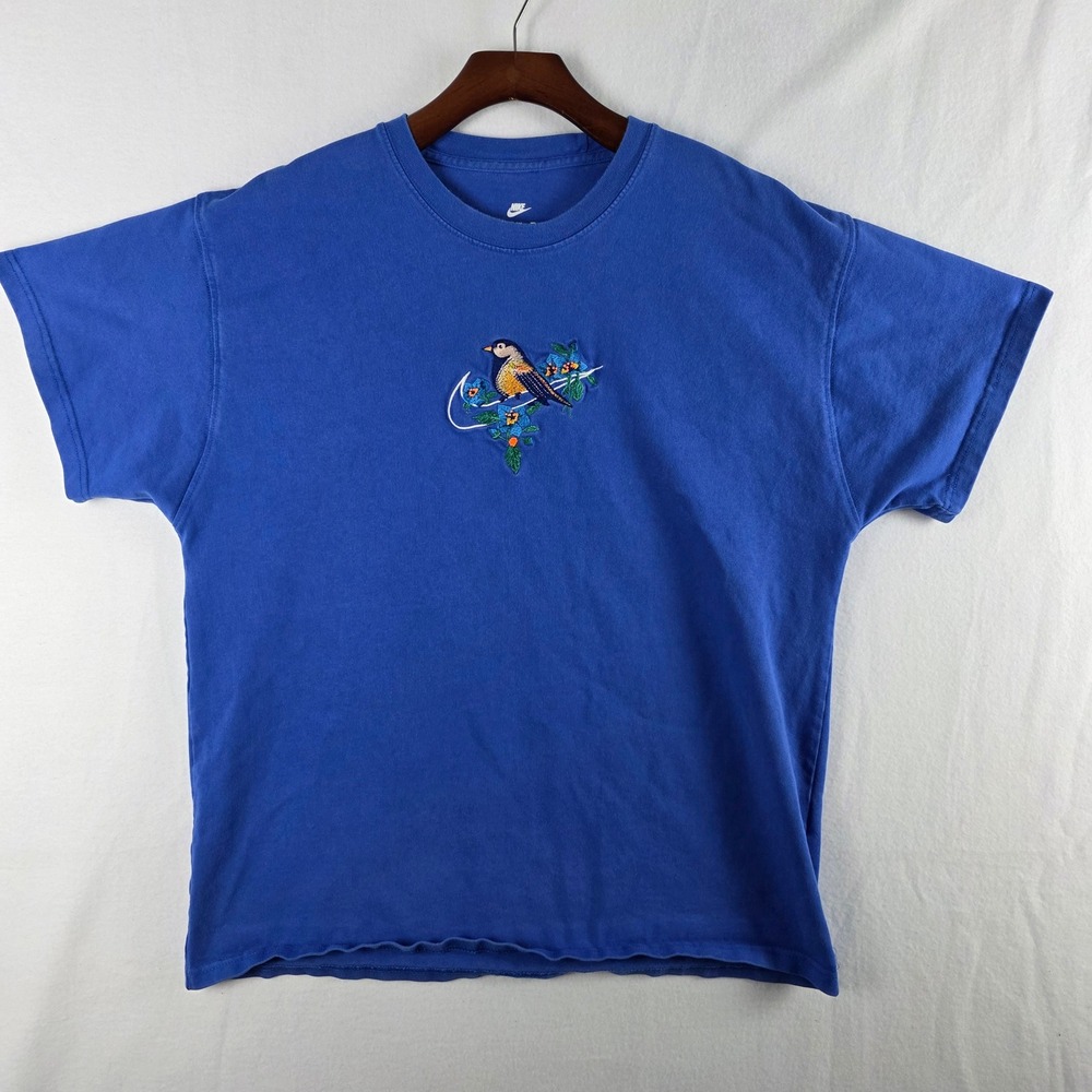 Nike Men's XL Blue Embroidered Bird Swoosh Graphic T-Shirt DO9211-480